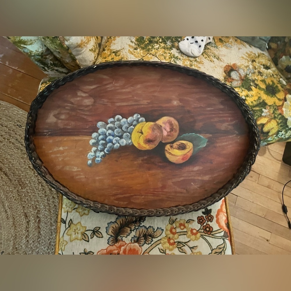 Large Vintage Hand Painted tray Wall hanging Art 22”x15” -Amazing piece !​​​​​​ - Picture 8 of 13